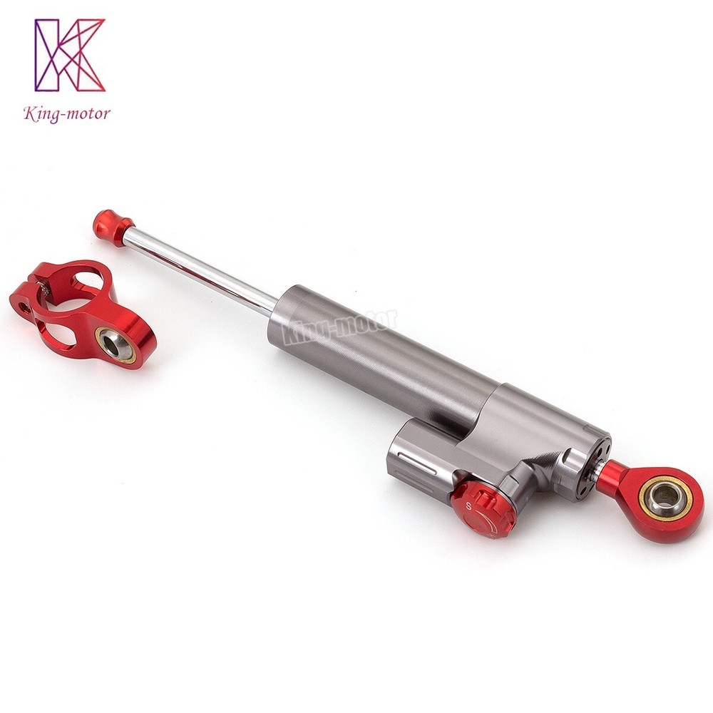 Motorcycle Universal CNC Adjustable Steering Damper Stabilizer Safety Gray&Red