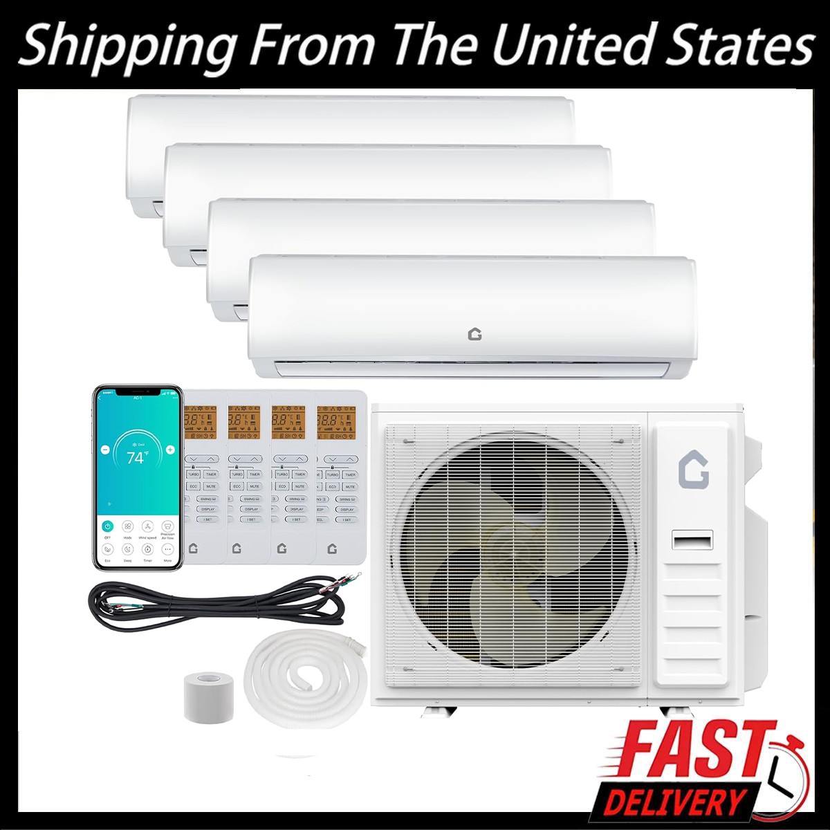 4 Zone Mini Split 35000BTU Quad Zone Mini Split Air Conditioner 16Ft Copper Line