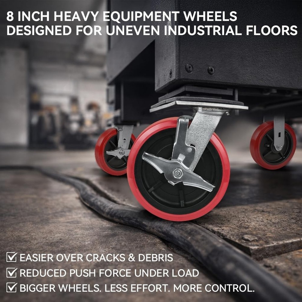 Polyurethane 8 Inch Caster Wheels - 4400 lbs Capacity