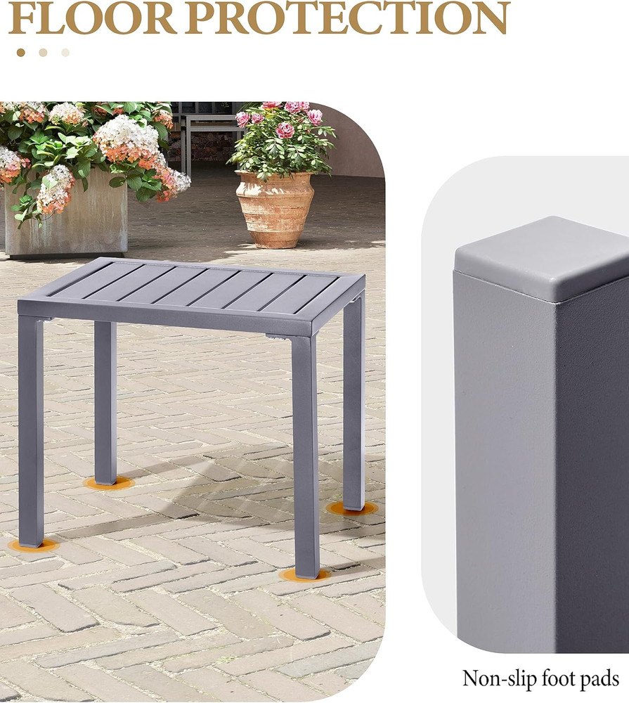 Outdoor Side Table,Aluminum Rectangular Side/End Table, Small Patio Coffee Bistr