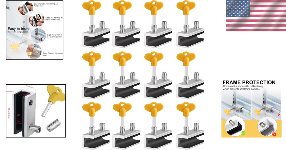 12 Pack Sliding Window Locks with Rubber Cushioning - Secure Your Home Safely