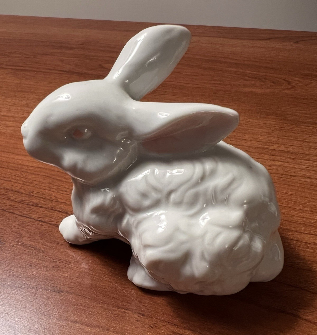 Set of 4 Vintage Ceramic White Bunnies with Pink Ears and Eyes