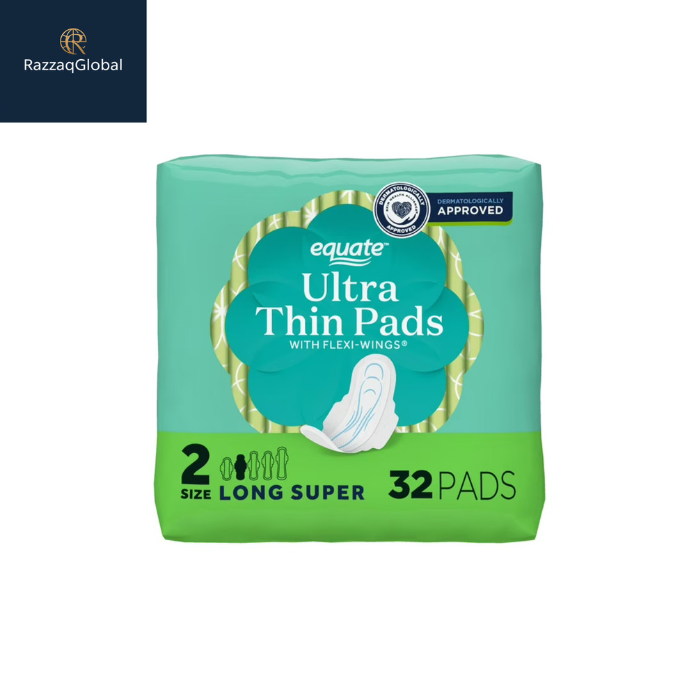 Equate Ultra Thin Pads with Wings, Size 2, Long, 32 Ct