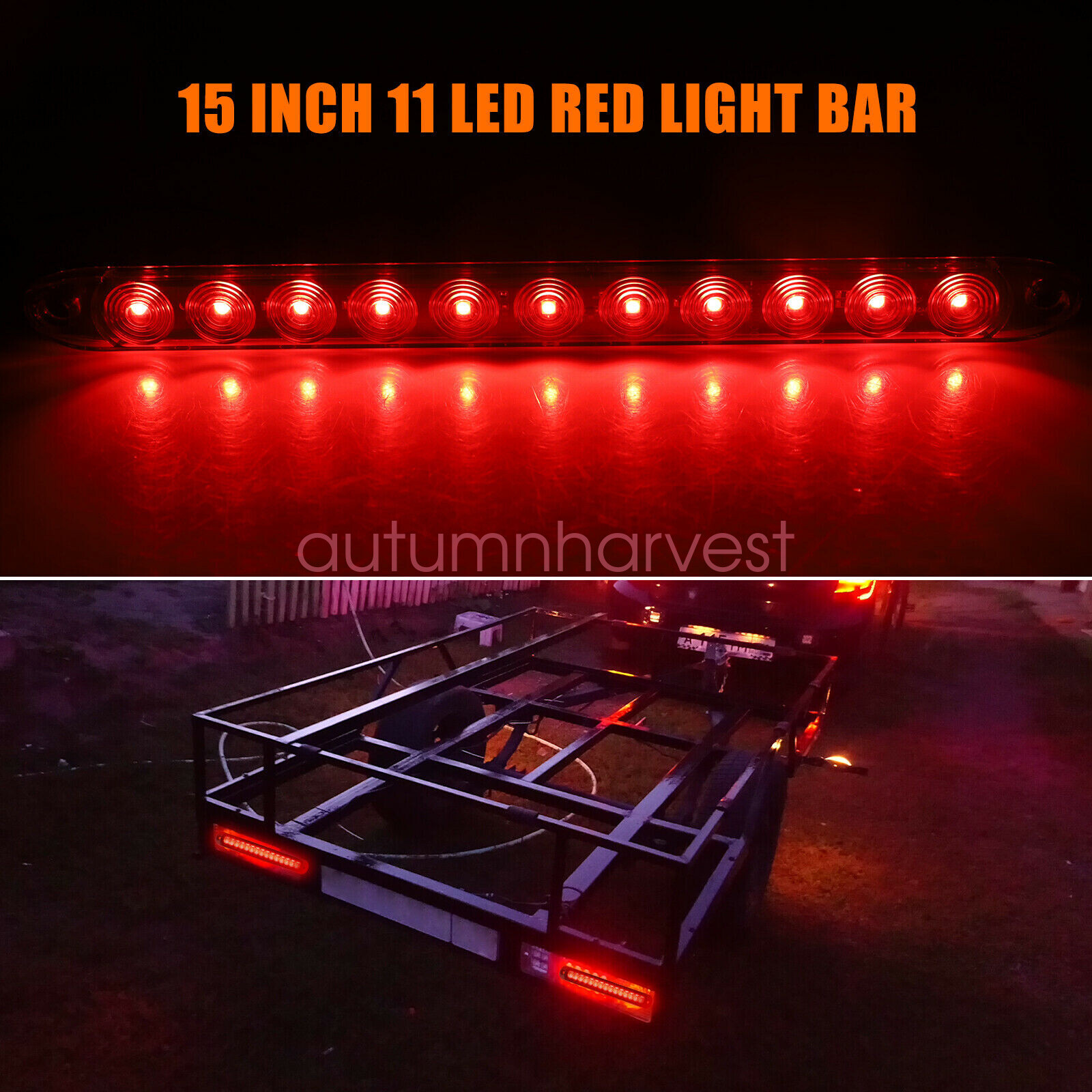 2PCS 15inch 11 LED Red Trailer Light Bar Waterproof Turn Signal Light Tail