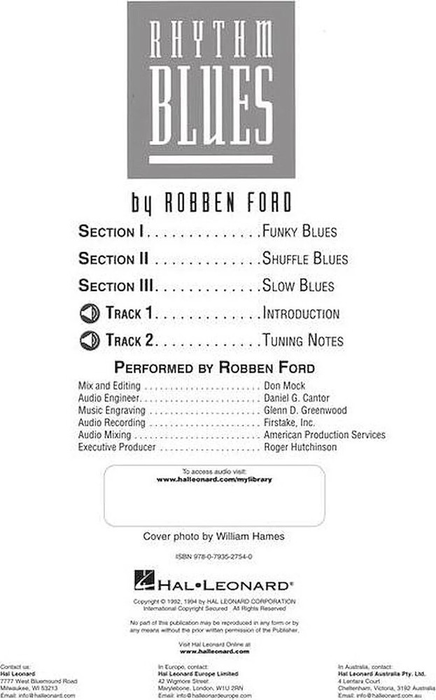 Robben Ford - Rhythm Blues - REH Book/Audio Pack