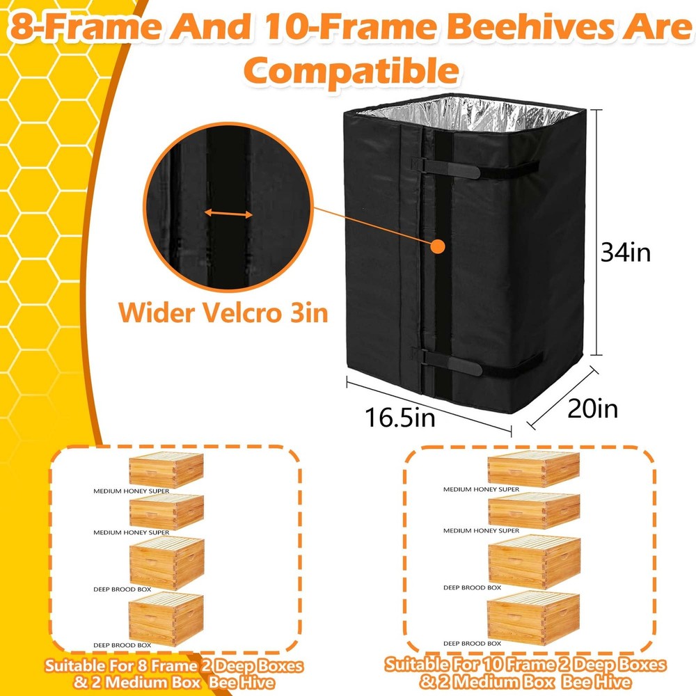 Winter Bee Hive Wrap for 10 and 8 Frame Beehives, 2 Deep Boxes & 2 Medium Box...