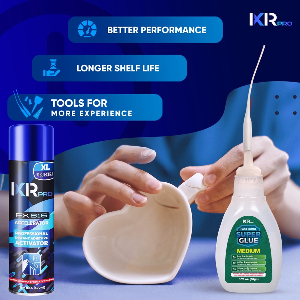 ixirpro CA Glue Medium Viscosity Kit 1.75 oz + CA Glue Activator Spray 16.9 oz