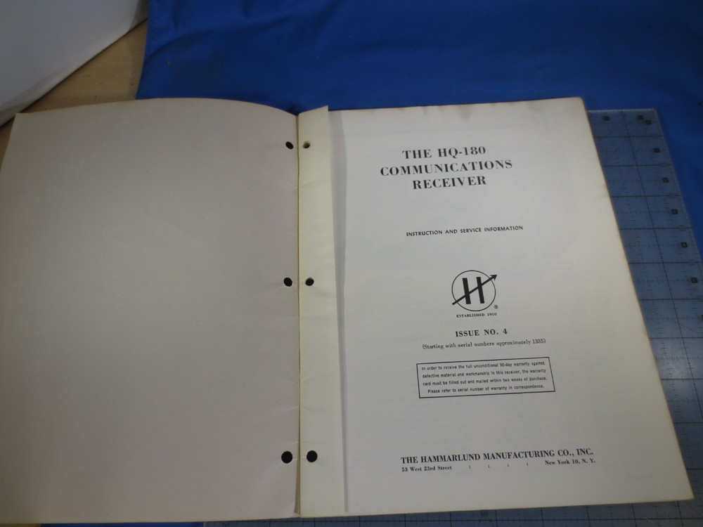 RARE! Hammarlund HQ-180 Communications Receiver Operating Manual (Original!)