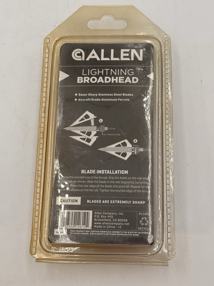 ALLEN LIGHTNING BROADHEAD 100-GRAIN 1-1/16" CUTTING DIAMETER 3 PACK NEW