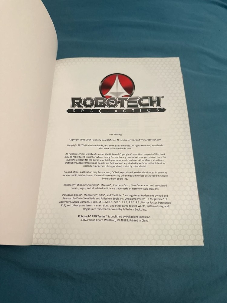 Robotech RPG Tactics Rulebook First Printing 2014