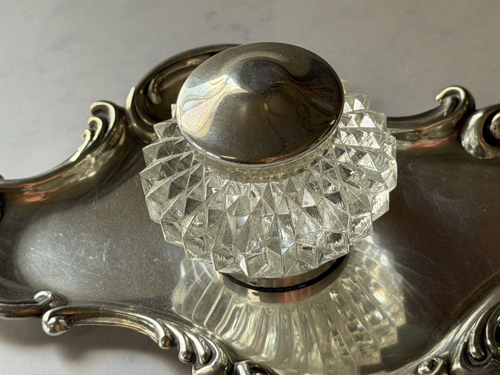 ANTIQUE STERLING SILVER INKSTAND ROCOCO c.1900