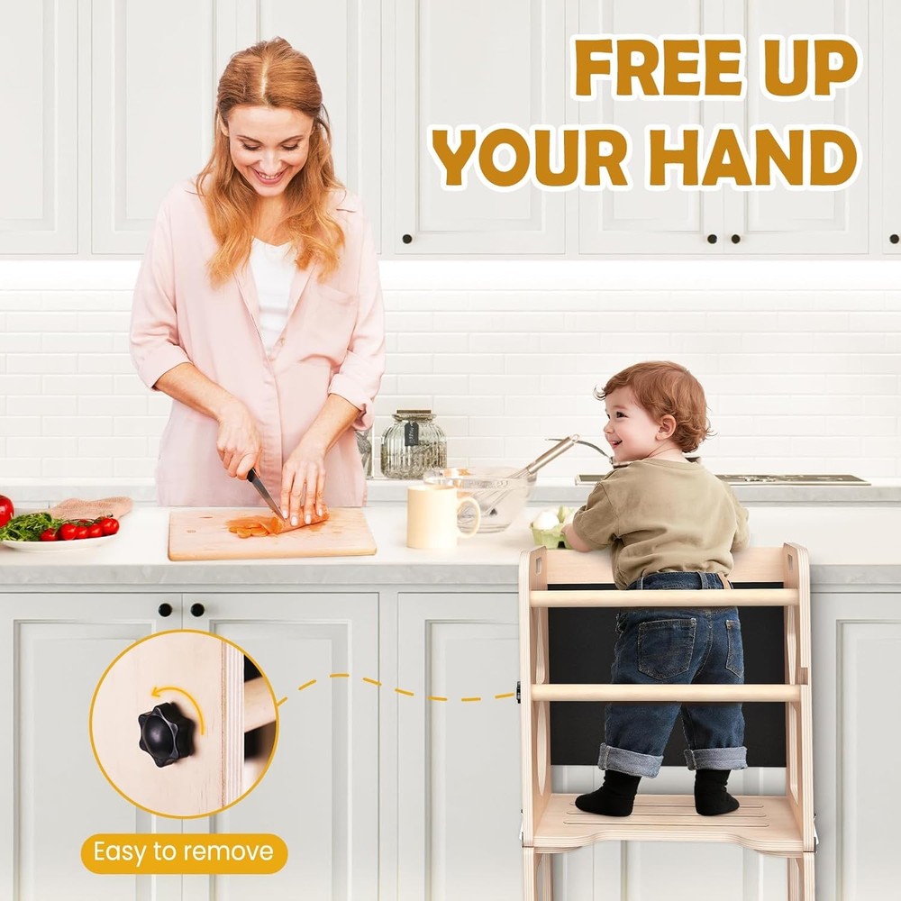 4-in-1 Toddler Kitchen Step Stool, Foldable Learning Standing Tower，Kitchen