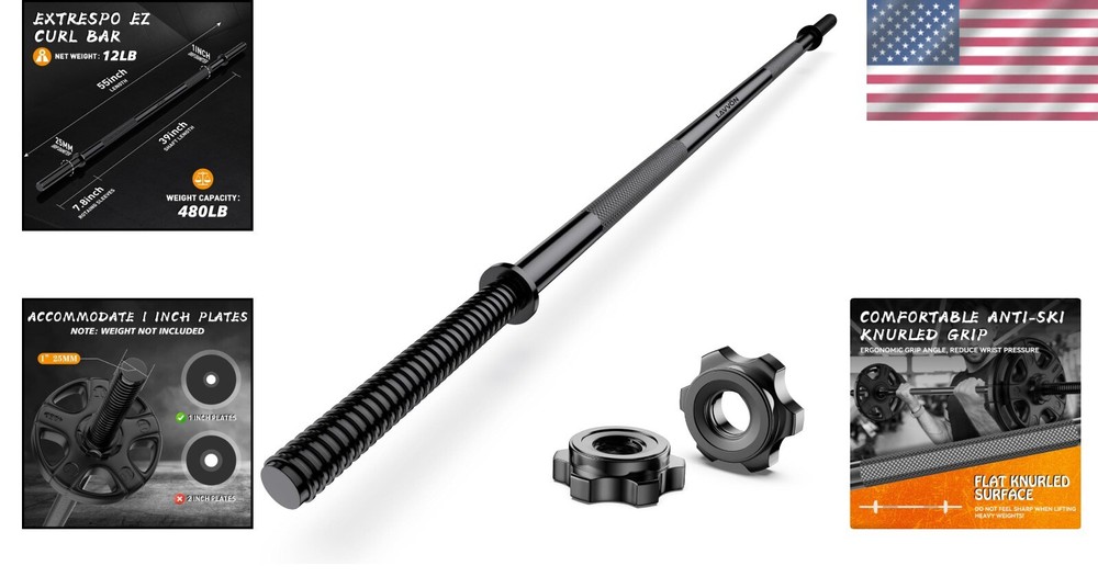 Versatile 55" Weight Lifting Bar for Bench Press & Squats - 480lbs Capacity