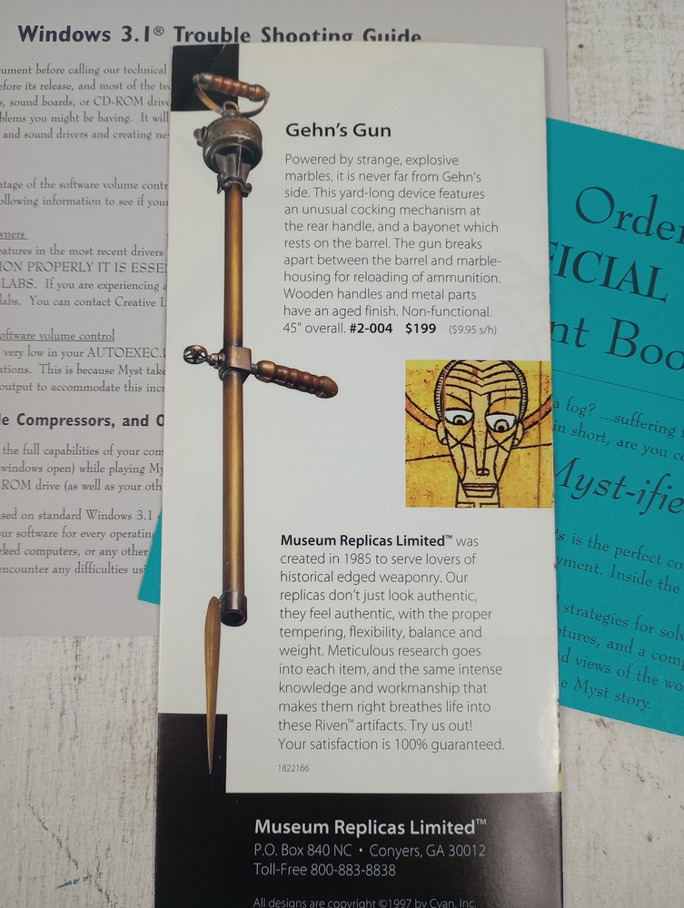 Myst 1 Vintage Game Papers Brochure Insert