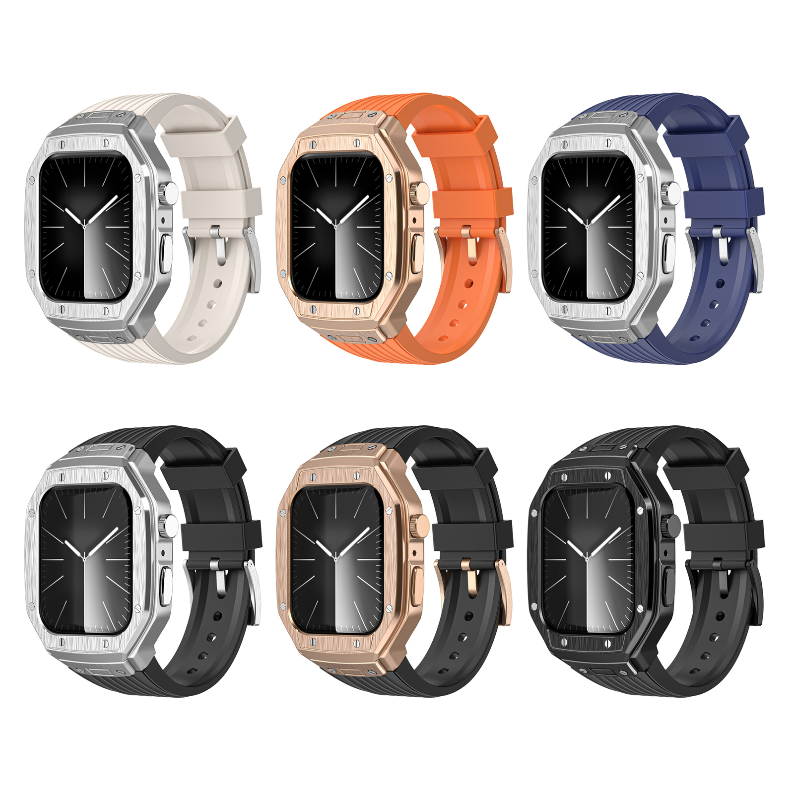 Luxury Metal Case For Apple Watch 9 8 7 45mm Mod Kit Series 6 5 4 44mm TPU Strap