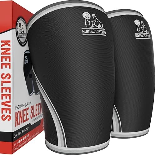 Knee Sleeves (1 Pair) Support & Compression for Weightlifting, Large Black
