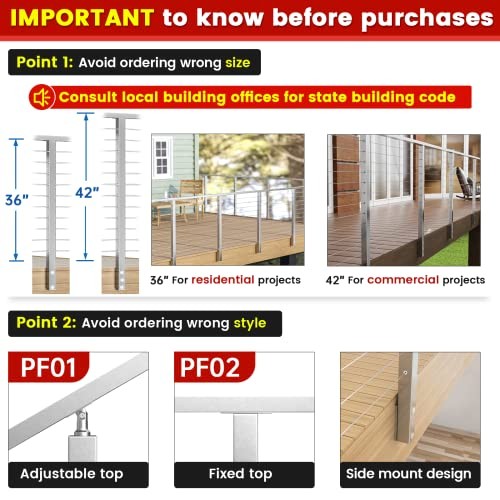 Side Mount Cable Railing Post 36 Inchx2"x2" Level Drilled Space Level post 36"