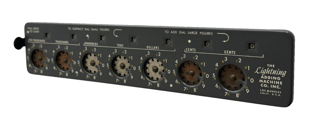 Vintage Lightning Portable Adding Machine Calculator with Bakelite Base