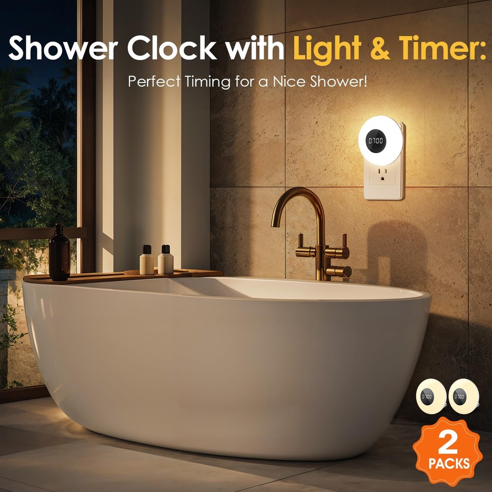 【2 Pack】 Bathroom Clock,10 Levels Dimmable+3 Light Colors+Remote Shower Clock...