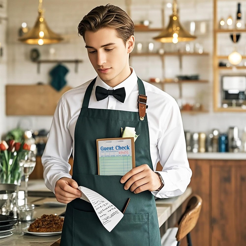 Waitress Notepad 6 Pack - Perforated Green Guest Checks for Efficient Ordering
