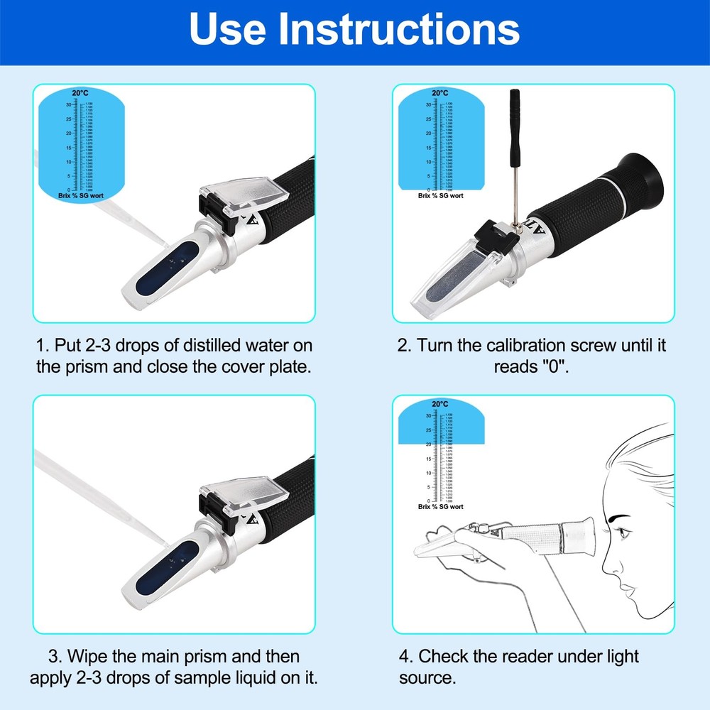 Portable Brix Refractometer with ATC, Accurate Dual Scale Brix Meter Specific..