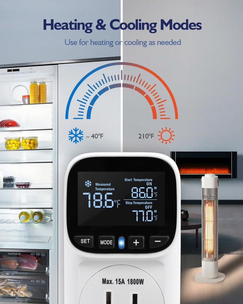 ZILLSEA Digital Temperature Controller, Heating & Cooling Thermostat White