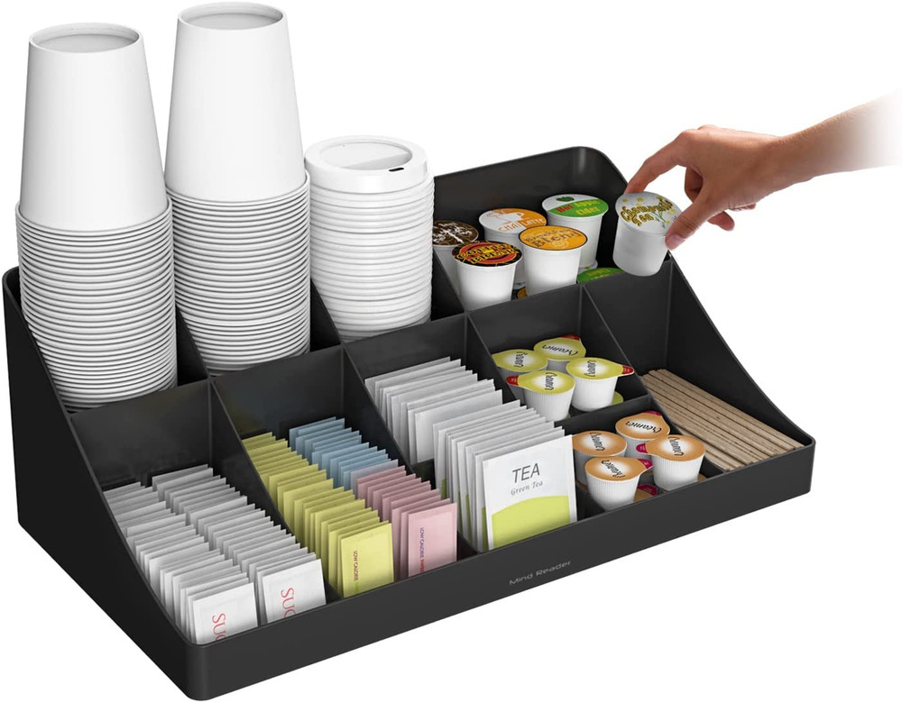Coffee Condiment Organizer Compartment Breakroom Plastic Black NEW