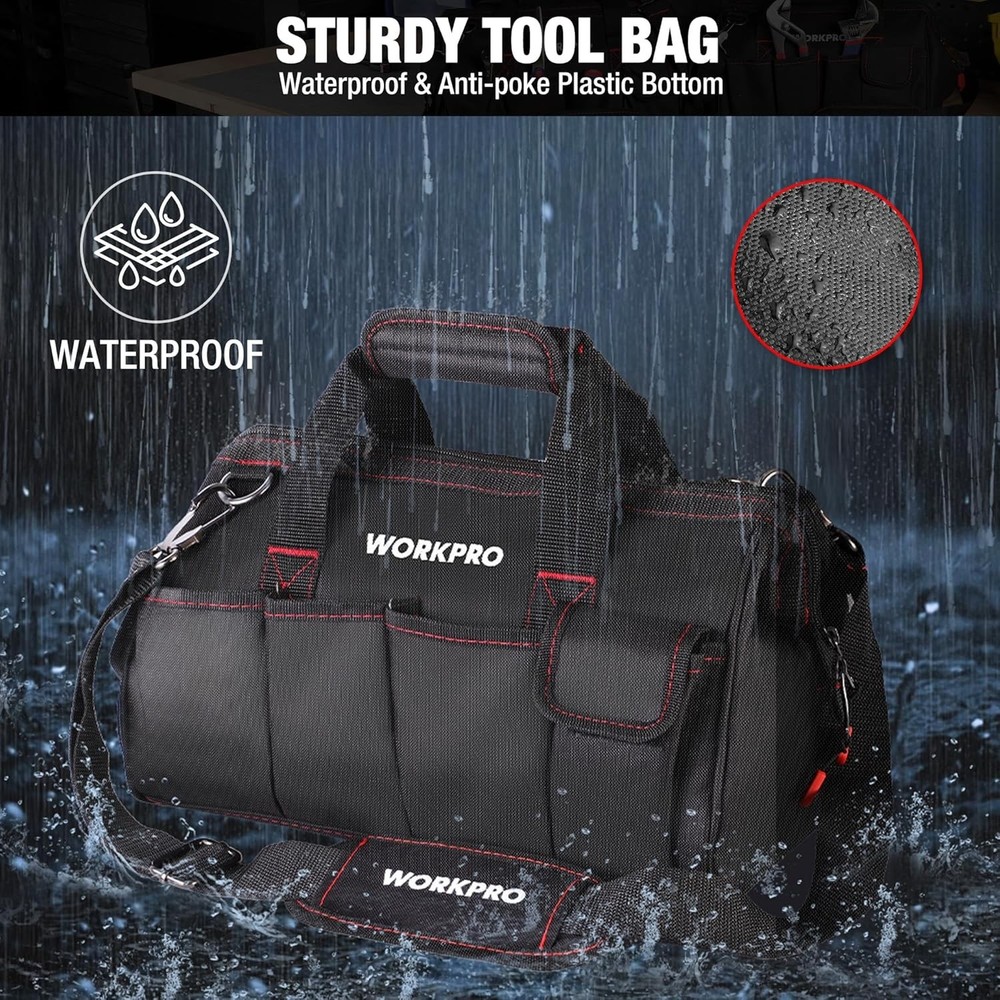 16" Tool Storage Bag with Waterproof Base, Black