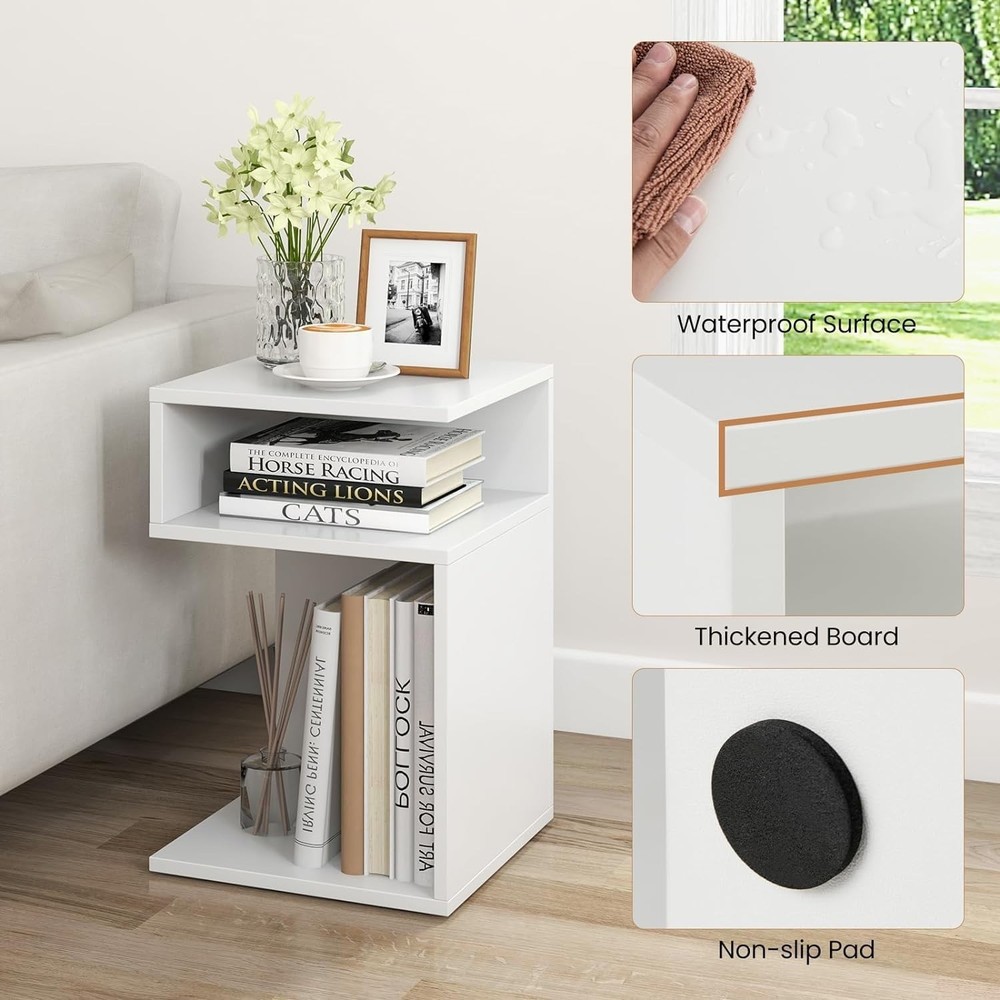 HOMGX S-Shaped End Table, 3-Tier Side Table w/ 2 Open Storage Compartments & ...