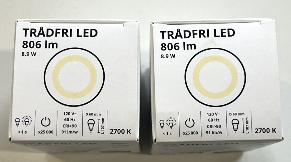 2 x Ikea TRADFRI LED bulb E26 806 lumen smart wireless dimmable/warm white globe