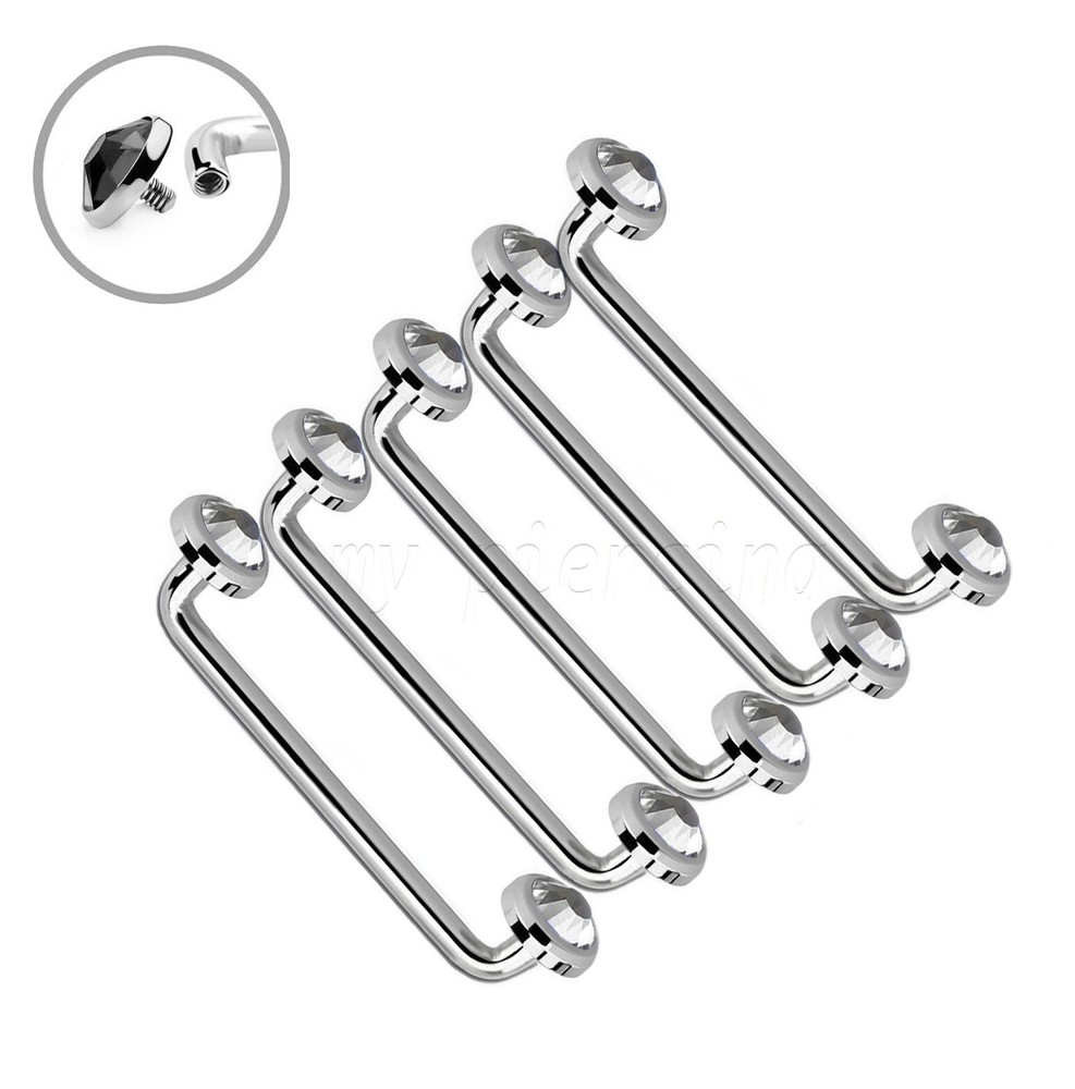5pcs. Pack 14G Flat Gem Internally Threaded 316L Steel Flat Surface Barbell