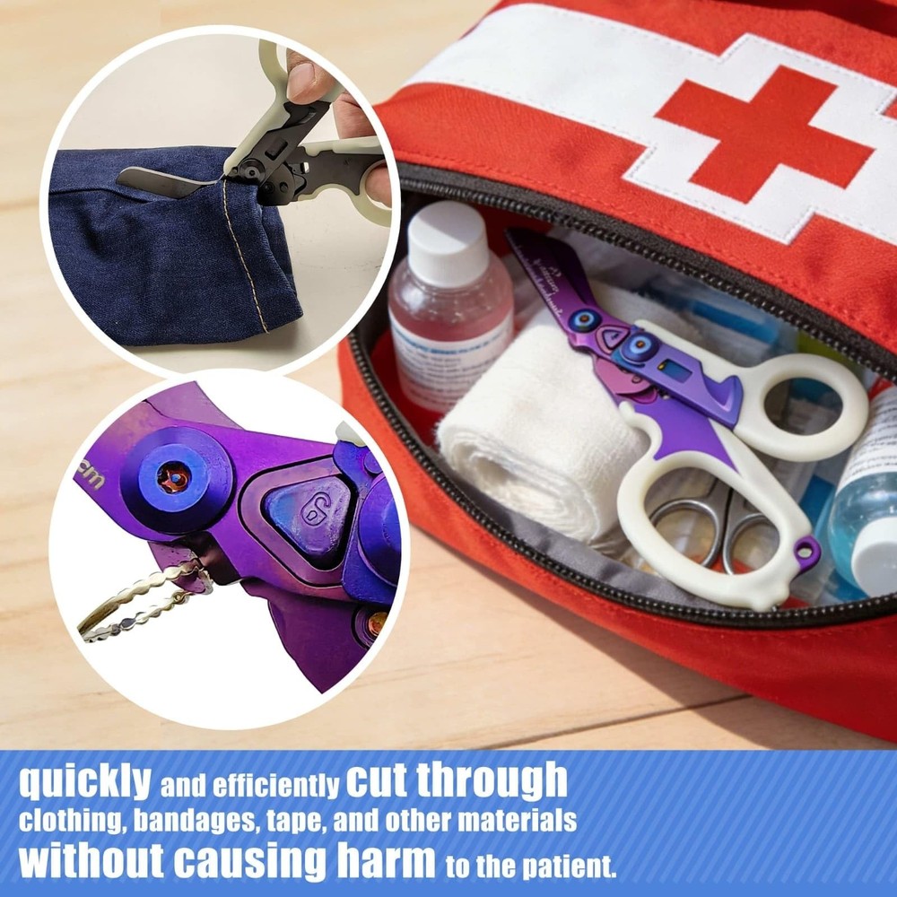 6 in 1 Multifunctional Trauma Shears Foldable with Strap Purple Luminous