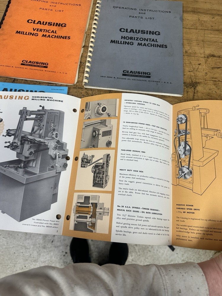 Clausing Milling Machine Manuals And Catalogs 8520 8540