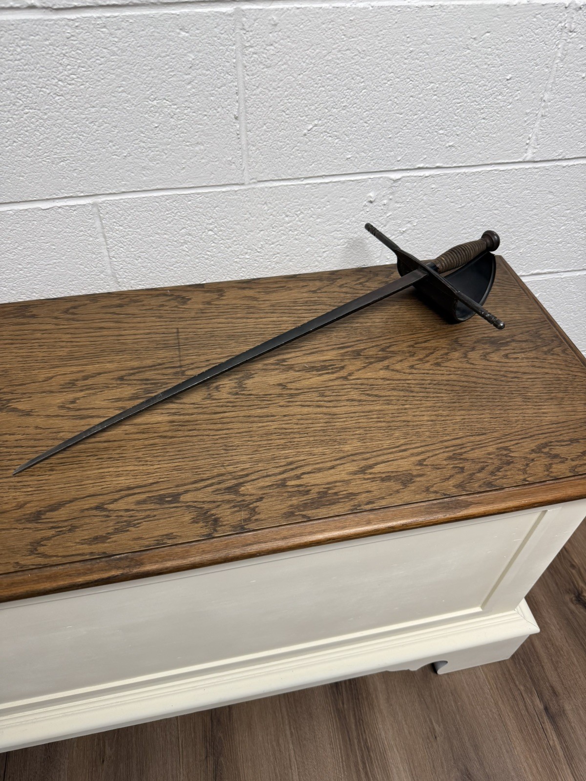 Antique Vintage 19th Century Sword Made In Spain Trefoil Blade Wood Handle