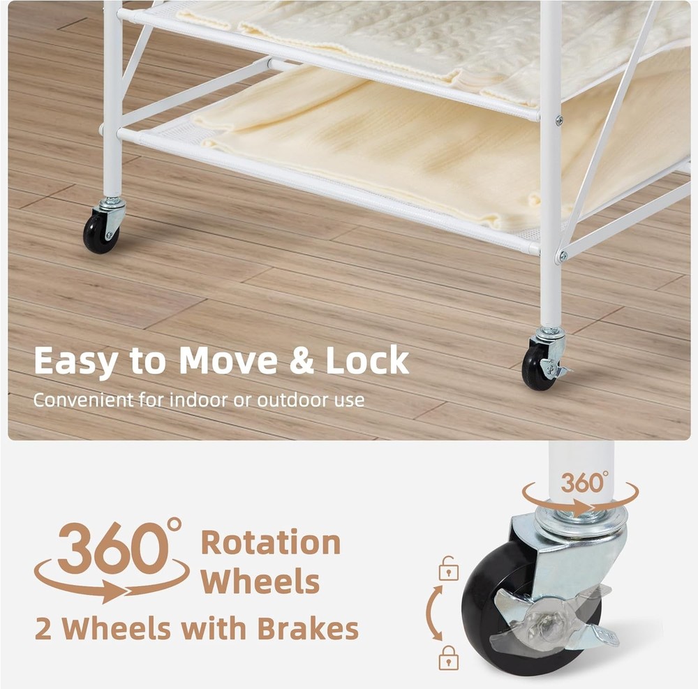 "5-Tier Foldable Mesh Sweater Drying Rack, Stackable Clothes Dryer – White"