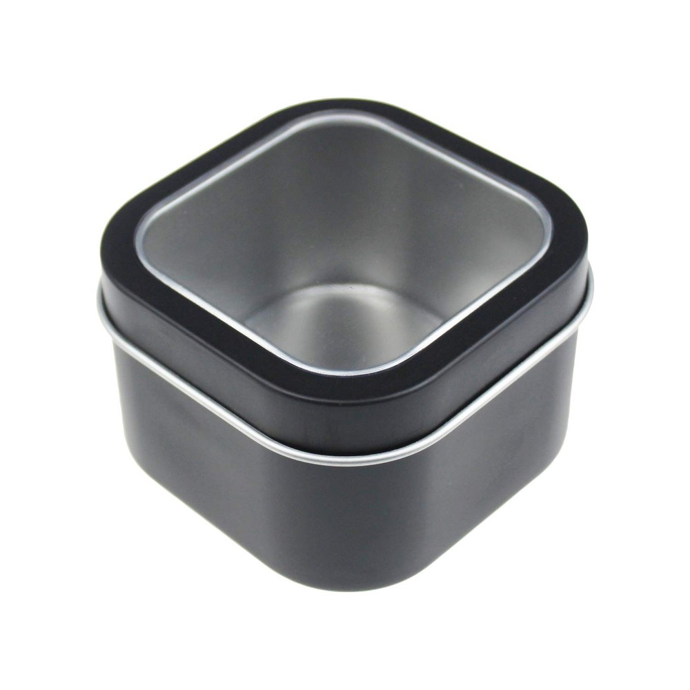 18 Pack Empty Square Black Metal Tins Clear Window Candle Making Container