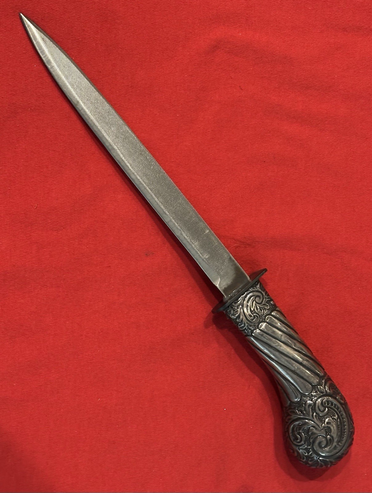 ANTIQUE SWORD HANDLE & USA FILE TO A THEATER KNIFE - NEW SHEATH