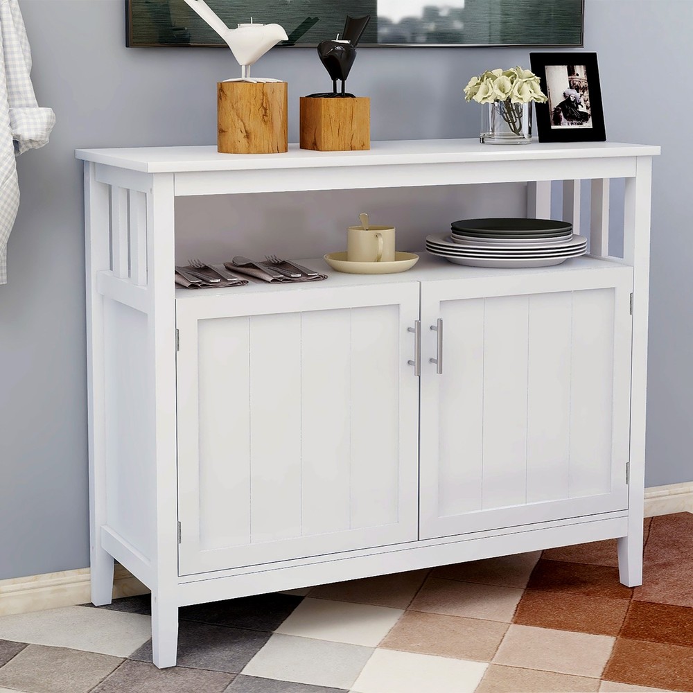 White Kitchen Storage Sideboard Buffet Server Cabinet,  Adjustable Shelves