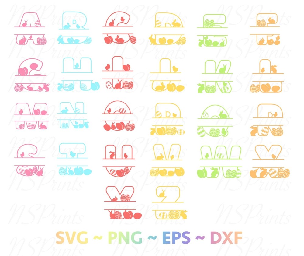 Easter Split Alphabets SVG bundle, Fancy alphabets files, SVG files for cricut,