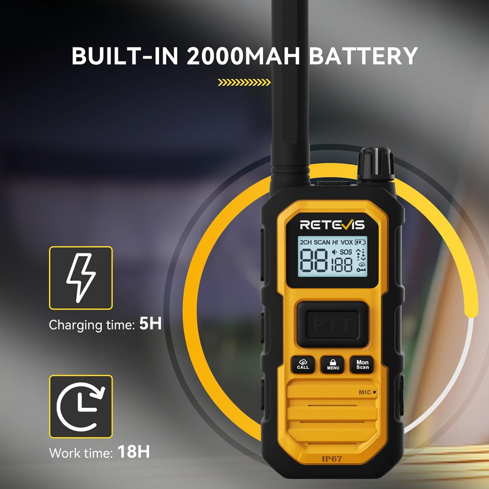 RB48 Plus Walkie Talkies - Long Range, Waterproof, Rechargeable 2 Pack