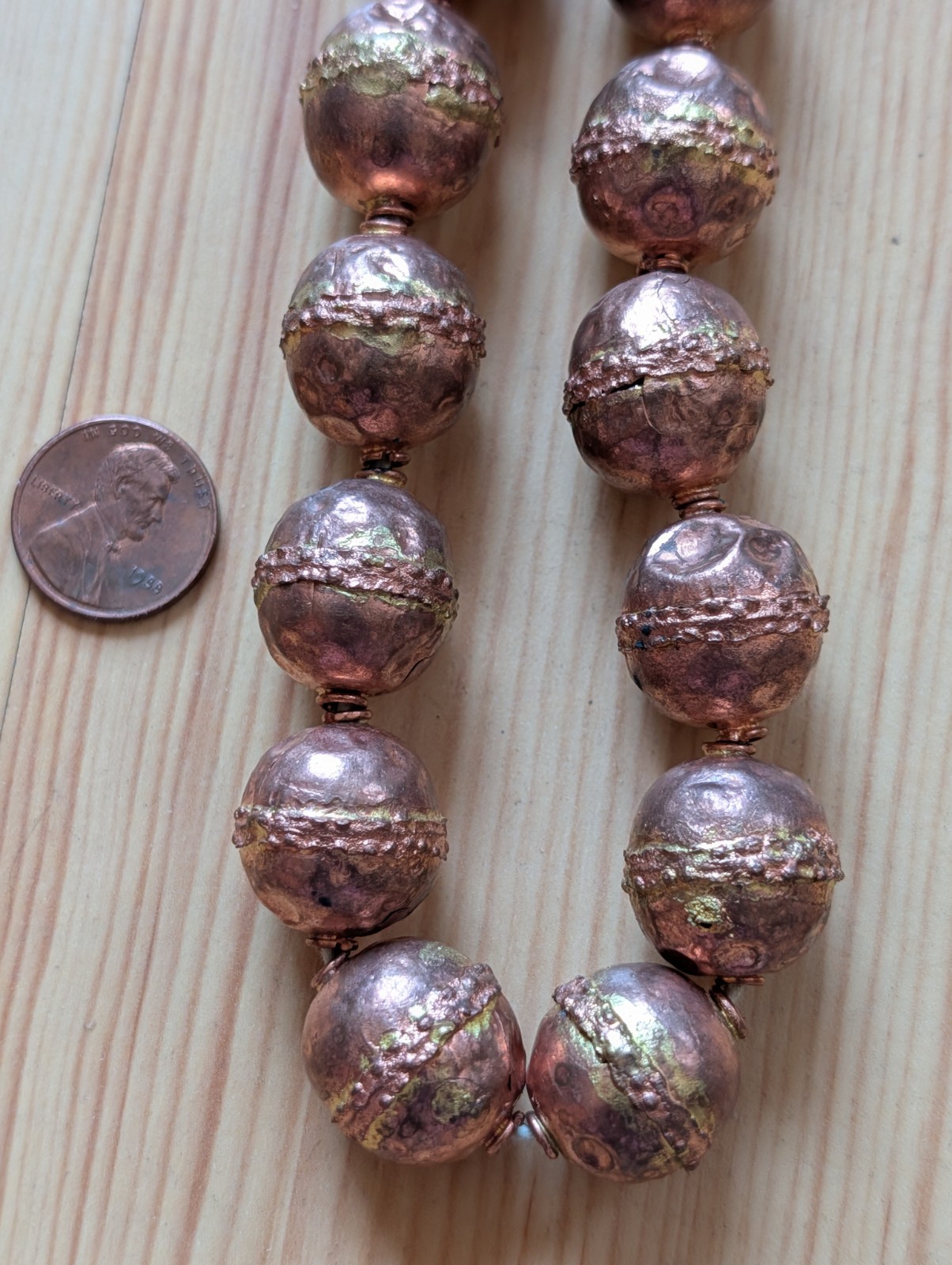 A Strand Of Ethiopian Copper /brass Handmade Beads African Collectible