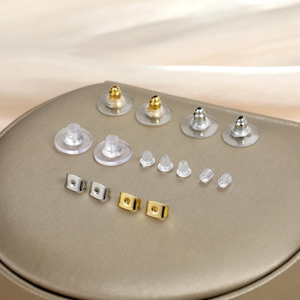 7 Styles 500PCS Earring Backs for Studs, Clear Plastic Hypoallergenic Metal Rubb
