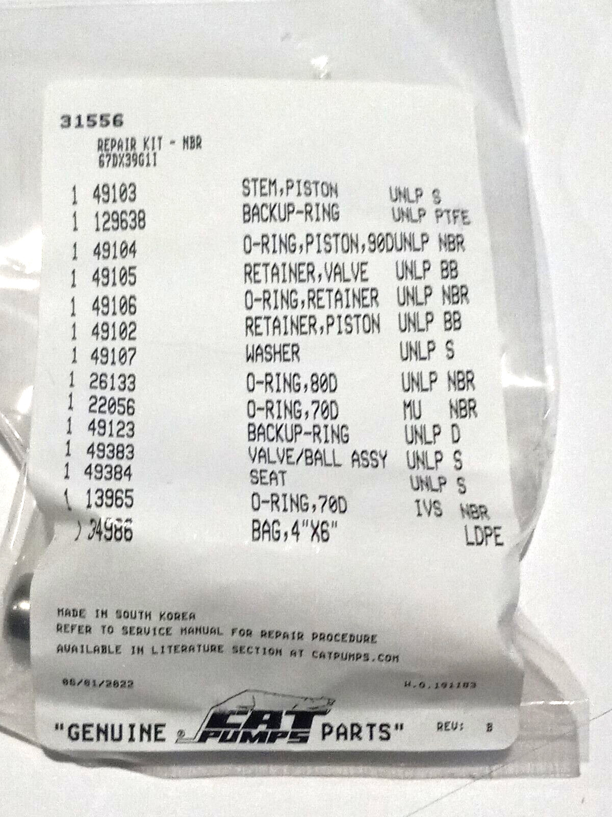 #31556  Cat Unloader Repair Kit 67DX39G1l  Cat Pump (OEM Part)