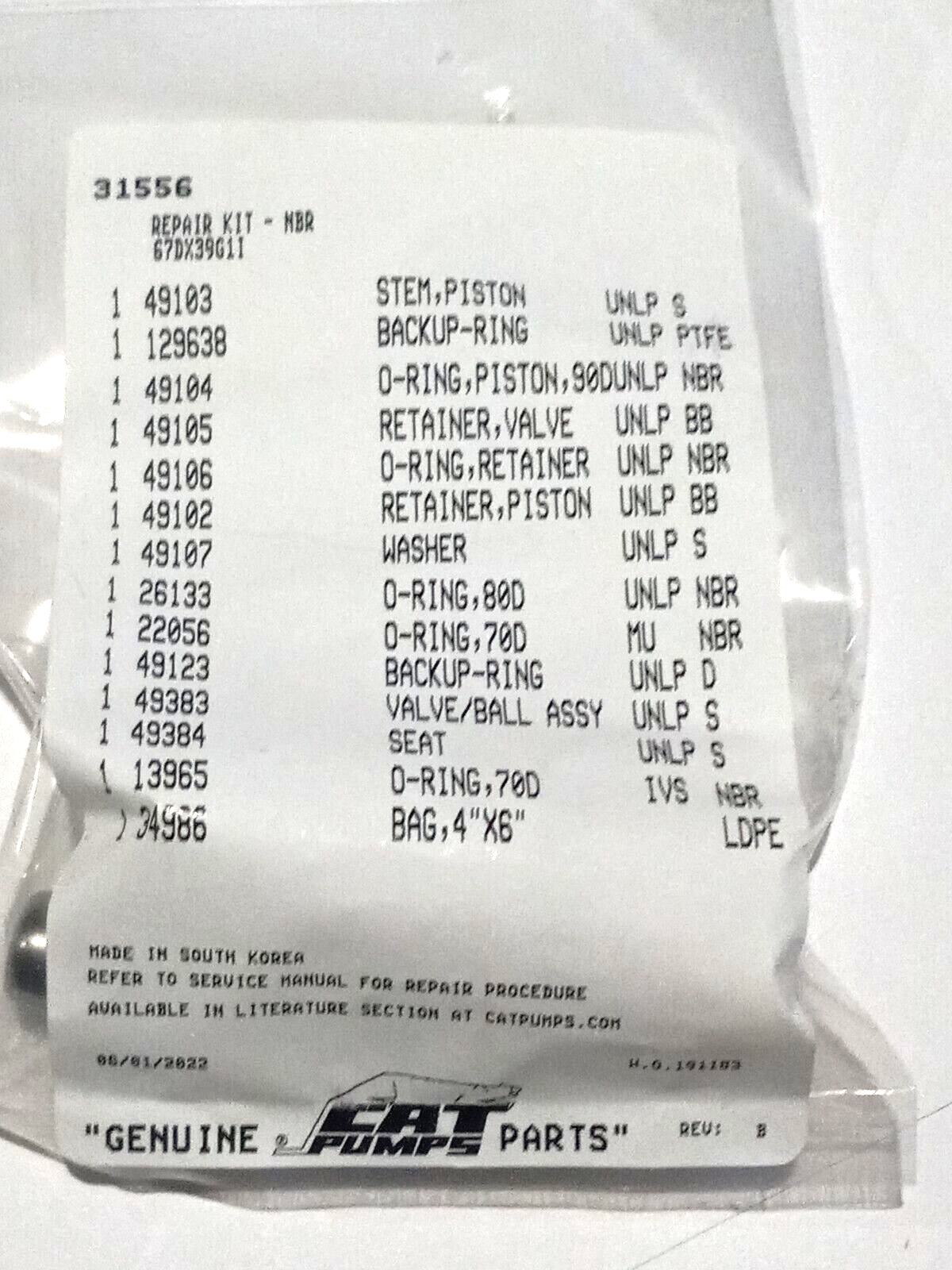#31556 Cat Unloader Repair Kit 67DX39G1l Cat Pump (OEM Part)
