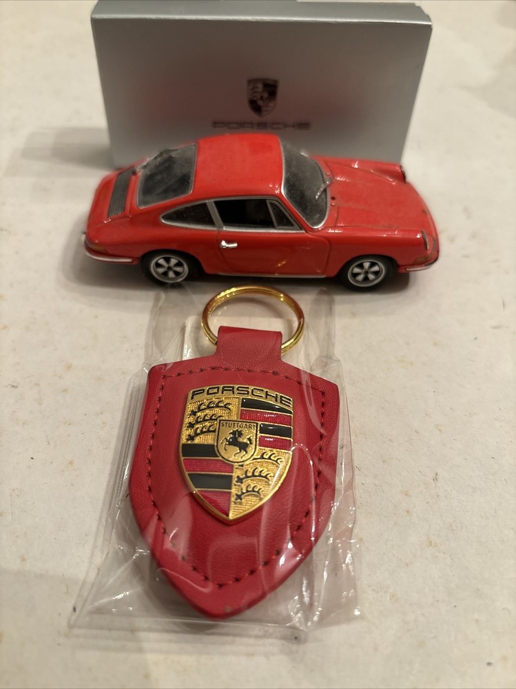 Leather Porsche Keychain In Classic Red Color