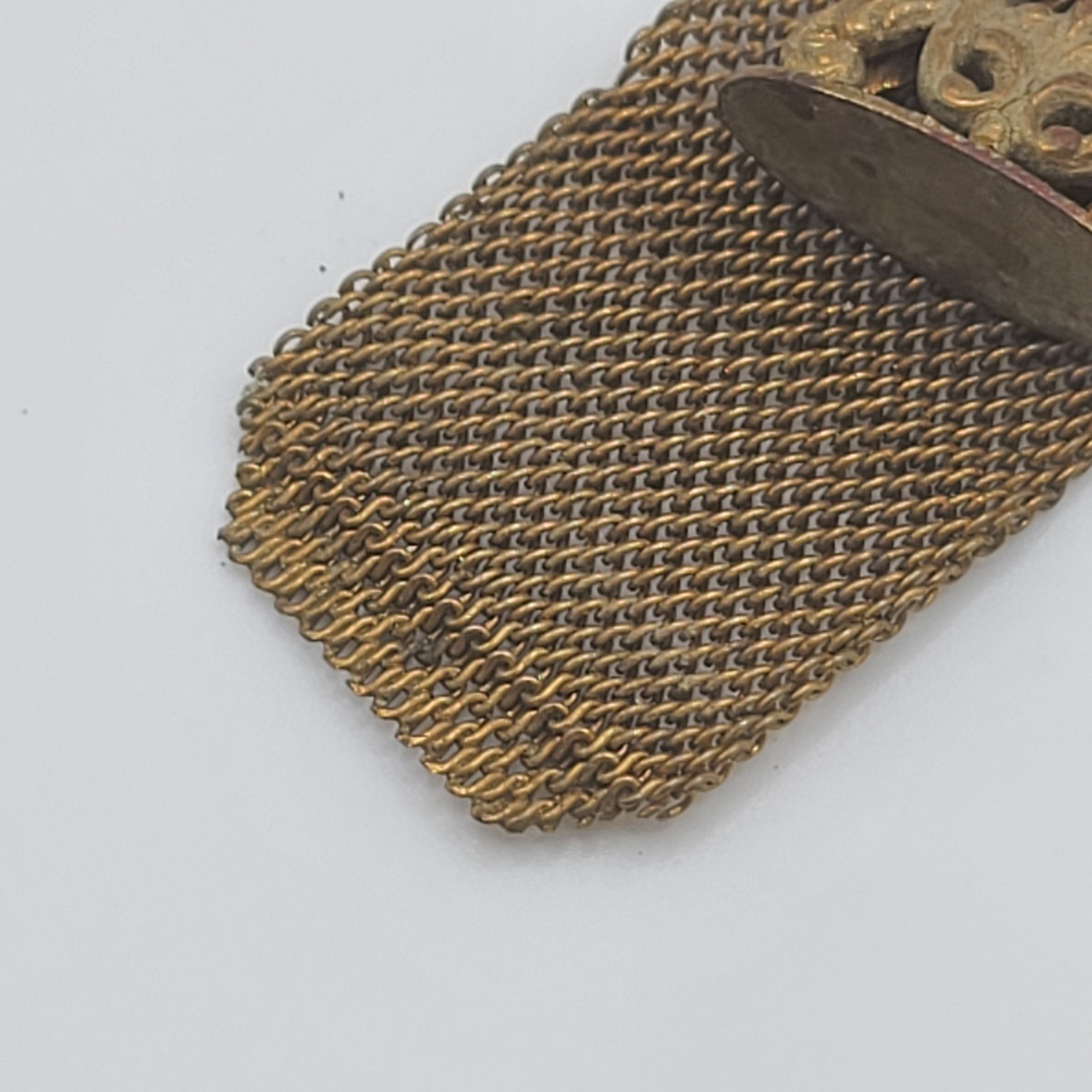 Vintage Mesh Watch Fob Seal Gold Tone READ