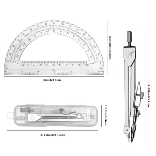Students Geometry Math Set, Drawing Compass and 6 Inch 1-transparent