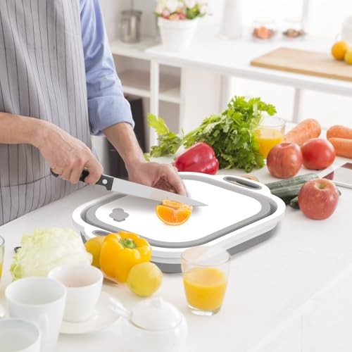 Collapsible Cutting Board, Chopping Board with Towel Kitchen Foldable Gray