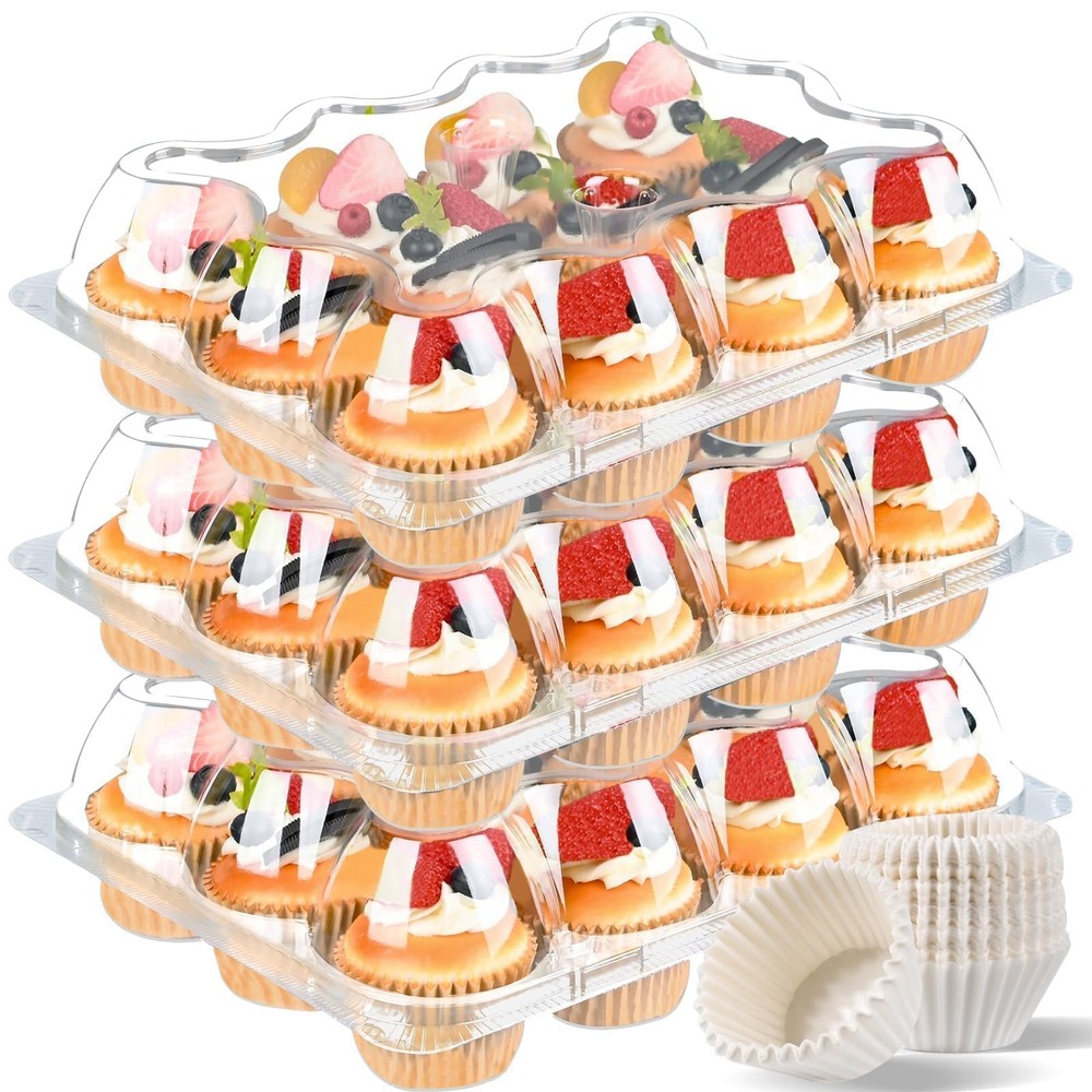 Plastic Cupcake Containers 12 Count (20 Sets), Stackable Cupcake Boxes Holder...