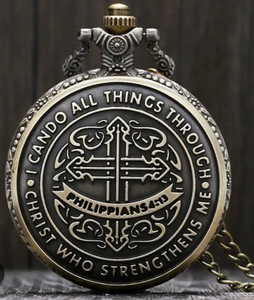 Phillipians 4:13 I can do all things bronze color quartz Pocket Watch